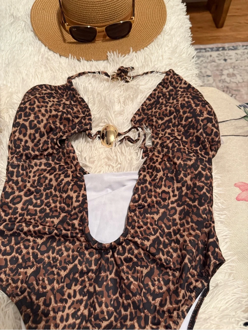 SHEIN Brown Leopard Print for Women. One-Piece Bodysuit swimsuit. High rise